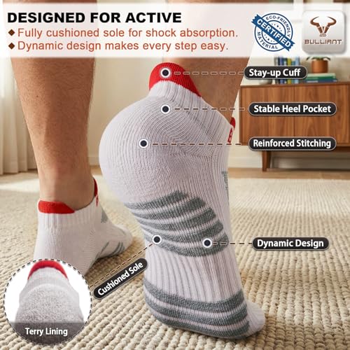 BULLIANT Men Cushioned Compression Nylon Ankle Running Socks No Show 6Pack - color: 6pairs-creamy White8626, size: 6-9