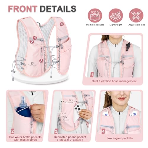 BECOJADDE 5L Running Vest for Women, Hydration Backpack Lightweight & Breathable for Trail Running, Marathon, Hiking, Cycling - color: Pink
