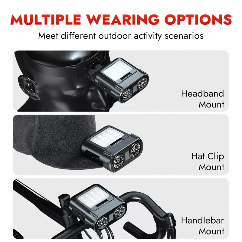WARSUN Rechargeable Headlamp & Hat Light, 800LM Motion Sensor Cap Light - color: Black