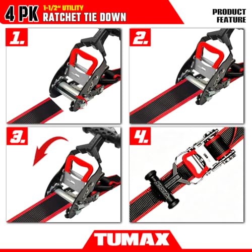 4 PK with Ammo Box, 1.5" x 16 FT Heavy Duty Tie Down Straps - size: 3300lbs-Black