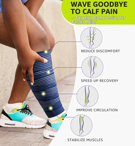 HiRui Calf Compression Wraps, 71" Adjustable Elastic Bandage Sleeves, Lower Leg Calf Support for Men & Women, Shin Splints Relief, Varicose Veins, Fitness, Running, Basketball, Soccer (1, Navy Blue) - color: Navy Blue