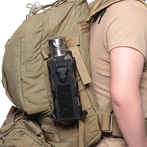 Tactical Molle Water Bottle Pouch & Adjustable Radio Holster Pouch Holder - color: Black