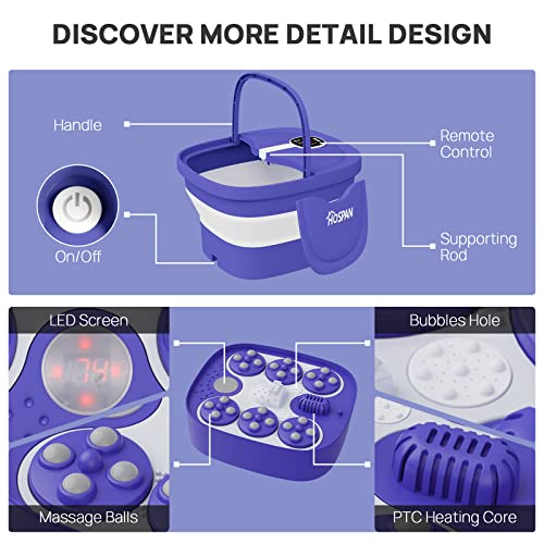 Collapsible Foot Spa Electric Rotary Massage with Heat, Bubble, Remote - color: Blue