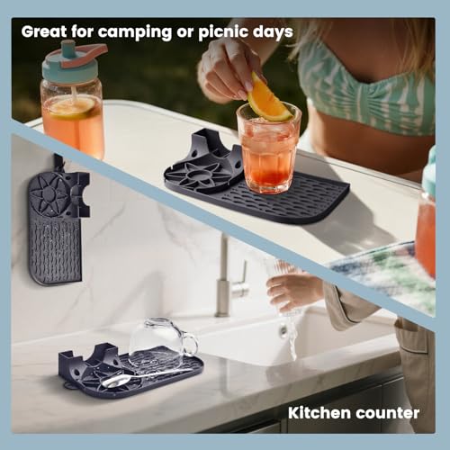 2 Pack Silicone Drying Mat for Stanley, Water Bottle Drying Rack for Holds Lids, Straws, Cups and Bottles Drain Pad for Kitchen/RV/Travel/Desktop User, Easy Clean, Non-Slip, Heat Resistant (Gray) - color: 2 Pack-grey