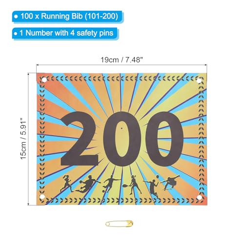 PATIKIL Tearproof Running Bib Numbers, Wheat Ears Waterproof Race Competitor Numbers with Safety Pin for Marathon Sports Game Competition Runner - style: 101-200