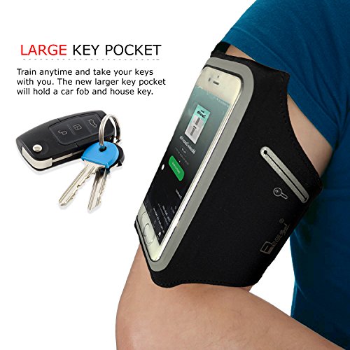 RevereSport Waterproof Armband for iPhone 17/16/15/14/13/12 with Extra Pockets for Keys, Cash and Credit Cards. Running Phone Arm Holder for Sports, Gym Workouts and Exercise - size: 6.1" Screen