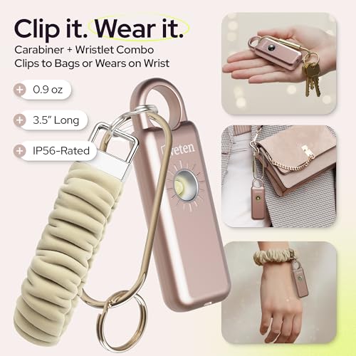 Personal Safety Alarm Keychain for Women, 130dB Siren, LED Strobe, USB-C - color: Metallic Rose