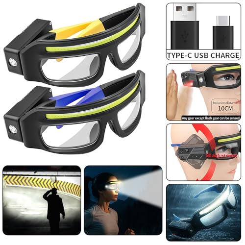 LED Glasses Rechargeable Headlight with Motion Sensor and Touch Control, 5 Modes USB C Lighted Glasses for Night Running,Camping, Fishing, Cycling, Hiking, Hands-Free Lighting (Blue) - color: Blue