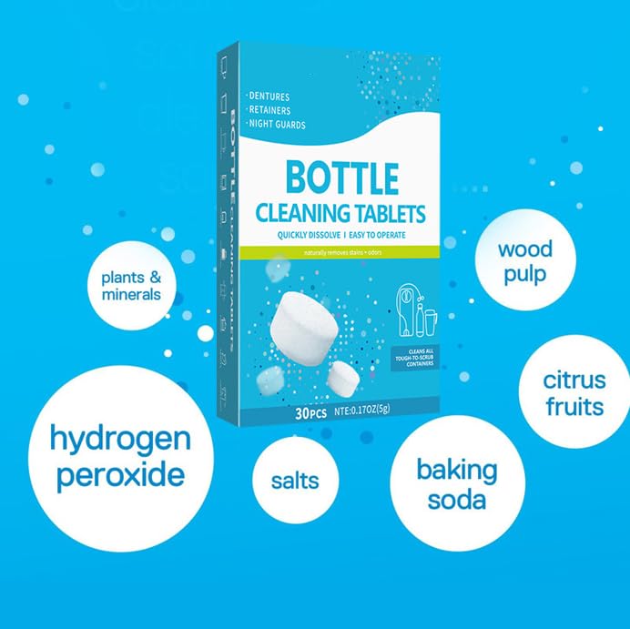 30 Pack Water Bottle Cleaning Tablets,Removing Limescale and Tea Stains