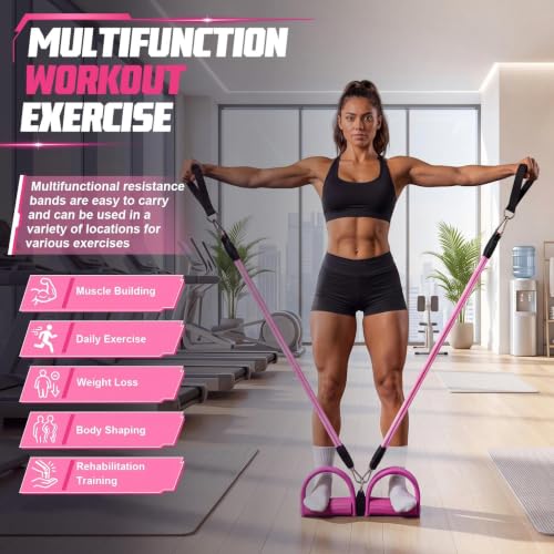 Arrowbash Upgrade 6 Tubes Foot Pedal Resistance Band Adjustable Pedal Puller Resistance Band with Handle Multifunction Fitness Bands for Men Women Abdomen Arm Leg Stretching - color: Pink, size: 150 Lbs