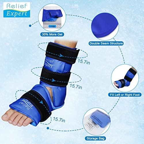 Relief Expert Ankle Ice Pack Wrap 2 Packs – Reusable Cold Gel Pack for Foot and Heel, Dual-Sided Design with Soft Plush Lining, Flexible Cold Compress for Achilles and Ankle Support, Royal Blue - style: Royal Blue-Pack 2