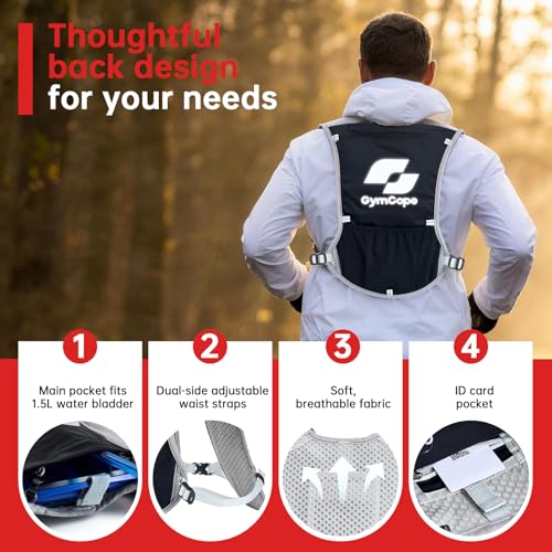 GymCope Running Vest for Women and Men, Lightweight Hydration Backpack with 500ml Soft Flask and 1.5 L Hydration Bladder, Running Hydration Vest for Marathon, Hiking, Trail and Road Running - color: Black Grey with 500ml and 1.5L
