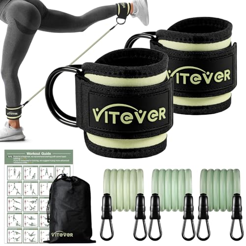 VITEVER Ankle Resistance Bands with Cuffs for Women, Leg Glute and Booty Workout Equipment for Home Gym, Pilates Equipment, Ankle Weights with Green Resistance Bands for Kickbacks Hip Fitness Training