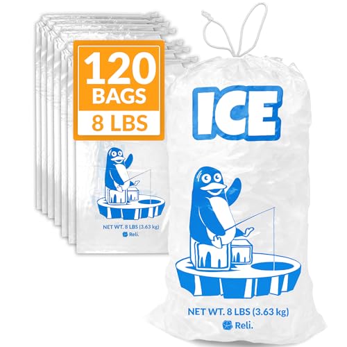 Reli. Plastic Ice Bags 8lb (120 Pack Bulk) Cotton Drawstring | 11"x19"