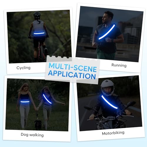 Illumifun LED Running Belt - USB Rechargeable Light Up Sash, High-Visibility Elastic Waistband Light for Running Cycling Hiking Camping Nighttime Activities - color: Blue