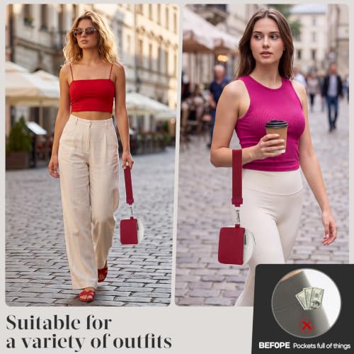 VUTUXA KeyChain Wallet Wristlet For Women Mini Zip Dual Pouch Coin Purse - color: white+burgundy