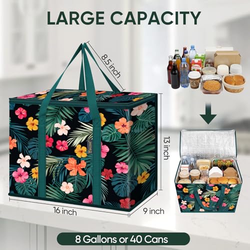 BALEINE Insulated Reusable Grocery Bags with Zippered Top, Large Cooler Bag - color: Blossom Season, size: 2 Pack