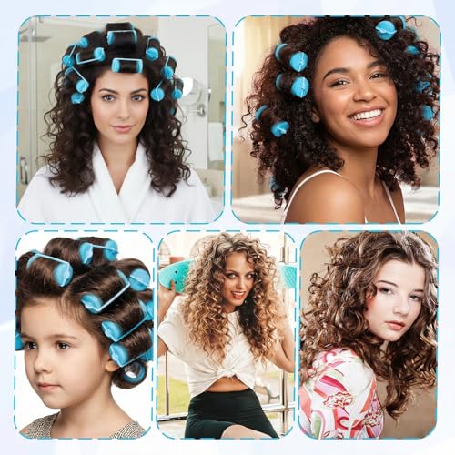 24Pcs Blue Foam Rollers for Hair, 2.36x1.18" Soft Rollers No Heat for Women - color: Blue