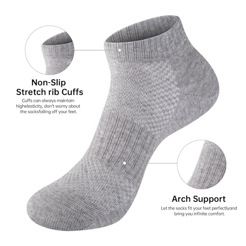 Womens Cotton Ankel Socks, Athletic Performance Running Moisture Wicking Breathable socks - color: 6 Pairs Grey, size: Large-X-Large