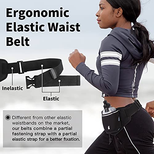 PYFK Running Belt with Water Bottles, Hydration Belt for Men and Women, Water Bottle Holder Running Pouch Water Belt, Fanny Pack Fits 7 inches Phones, Waist pack for Runner Jogging - color: Black