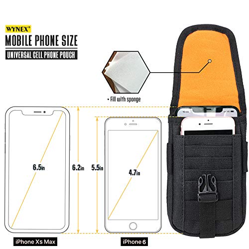 WYNEX Tactical Phone Pouch Molle, Phone Blet Holder Fit 4.0-6.7" Screen - color: Black