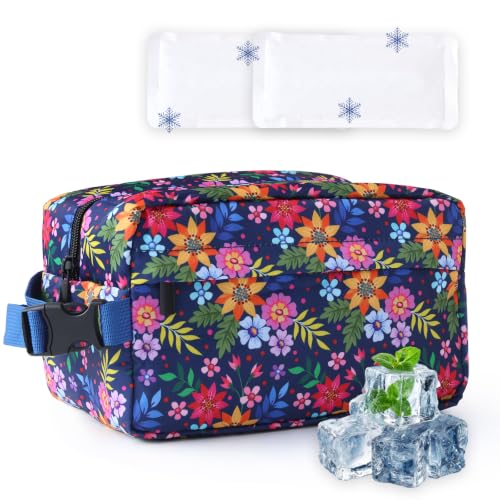 Leakproof Freezable Snack Bag Reusable Cooler Insulated Lunch Box - color: Multicolored Flower