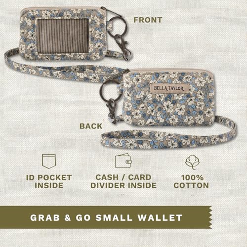 Bella Taylor ID Lanyard, Quilted ID Holder, Khaki Floral - color: Khaki Floral