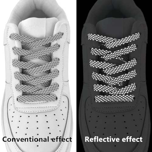 9mm Flat Reflective Shoe Laces for Hiking Running Sneakers - color: Gray, size: 63in/160cm