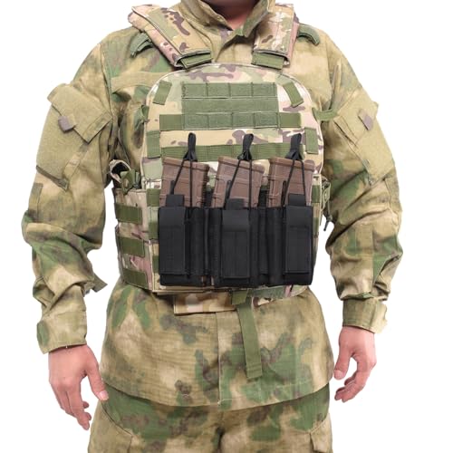 Azarxis Tactical Mini Belt Pouches, Multi-Purpose Small Battery Case Compact Utility EDC Card Slot Holder Waist Bags Military Molle Pack Sundries Storage Pack - color: #04 Black - Pistol Mag Pouch - 3 Pockets