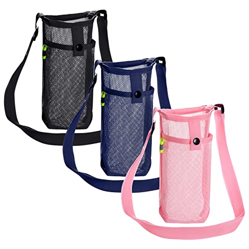 3Pcs Water Bottle Holder with Strap Water Bottle Carrier with Adjustable Shoulder Strap Water Bottle Sling Bag for Outdoor Hiking Camping Walking Travel Water Bottle Sleeve, Black, Dark Blue and Pink