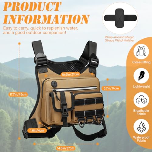 HAMBOLY Chest Bag for Men and Women, Tactical Running Chest Pack with Pistol Holster - color: Black and Brown