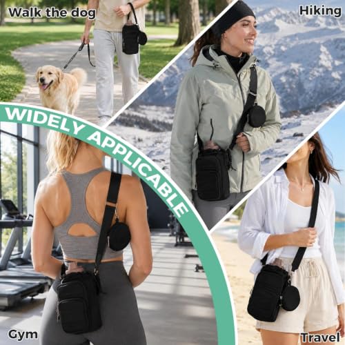 Crossbody Water Bottle Bag with Shoulder Strap for Women, Black - color: Black