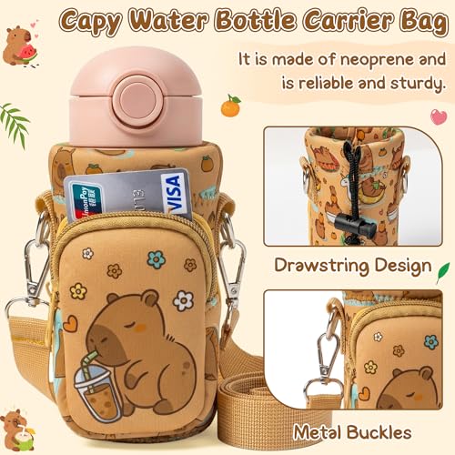 Water Bottle Carrier Bag with Strap for Kids - Water Bottle Bag Holder with Padded Strap Pocket 10/12/14/16/18Oz for Boys Girls School Walking Hiking Camping - style: Animal