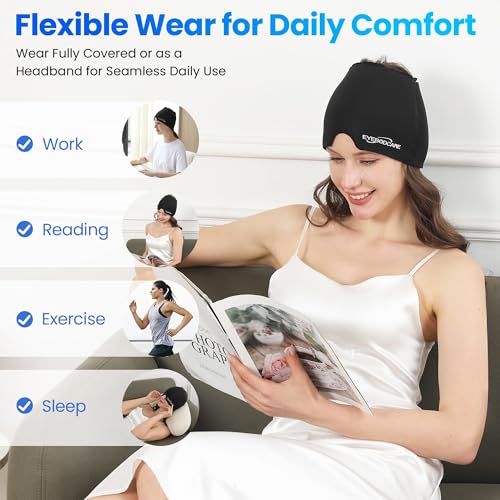 Migraine Relief Cap, Reusable Cold Compress Headband,1pcs - color: Black‑black‑eyemask