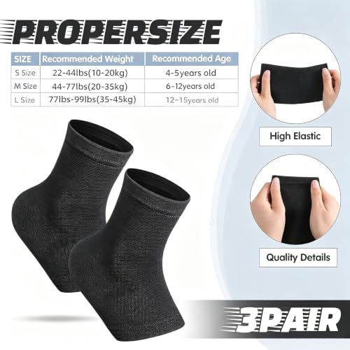 Tarpop 3 Pair Girls Ankle Brace Compression Sleeves, Black, Small - color: Black, size: Small