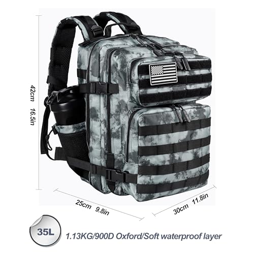 LHI Tactical Military Backpack for Men and Women 25L/35L Army Assault Pack Bag Small Rucksack with Bottle Holder - color: 35l-black and Gray, size: Medium