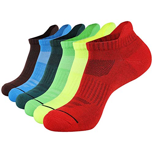 JOYNÉE Mens Ankle Athletic Low Cut Socks Running Sports Cushioned Sock for Men 6 Pack - color: Colorful