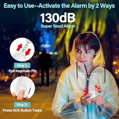 Hion Personal Safety Alarm for Women, 2 Pack Rechargeable 130dB Self Defense Alarm Keychain with LED Flashlight, Emergency Safe Sound Security for Children Elderly College Girls, Black+White - color: Black+White