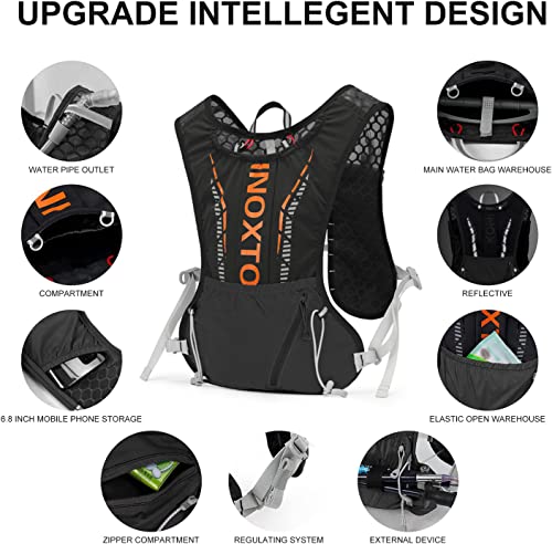 INOXTO Running Hydration Vest Backpack,Lightweight Insulated Pack with 1.5L Water Bladder Bag Daypack for Trail Hiking Running Cycling Race Marathon for Women Men - color: Back orange