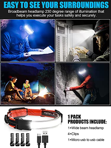 LED Headlamp, USB Rechargeable Hard Hat Light, 230° Broadbeam Headlight - color: Red