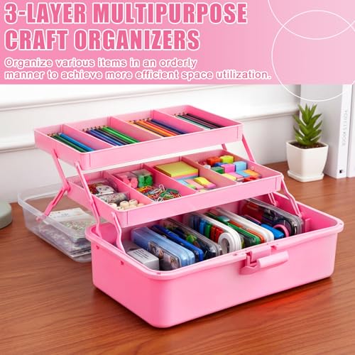 2 Pcs 13 Inch 3-Layer Tackle Box Organizer, Adjustable, Pink - color: Pink