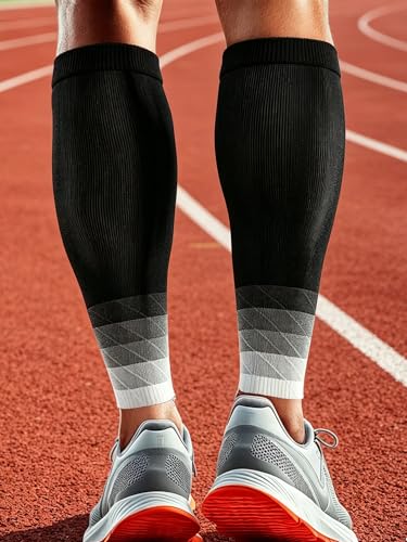 Leg Calf Compression Sleeve for Men Women Footless Sock - color: Black&gray