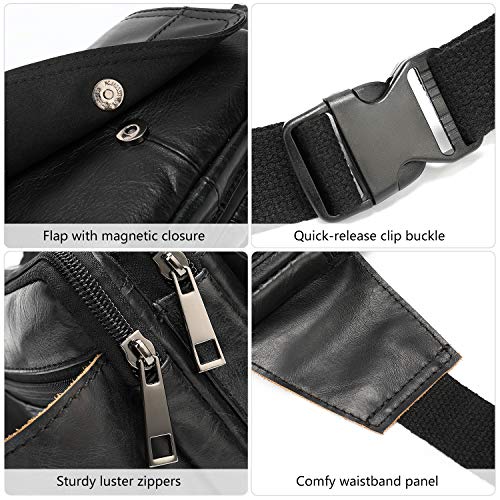 NIUCUNZH Real Leather Fanny Pack for Men Women Sling Waist Packs for Travel - color: Black