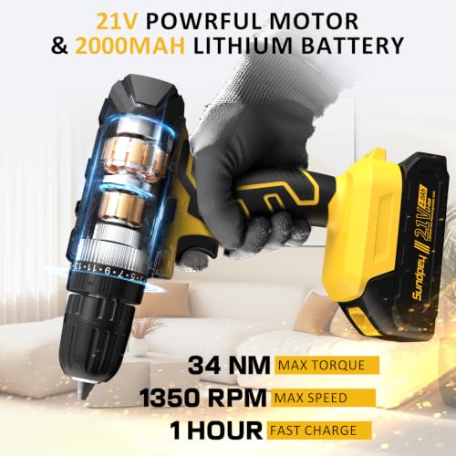 Sundpey 170 Pcs Portable Basic Home Tool Kit Set with 21V Cordless Drill