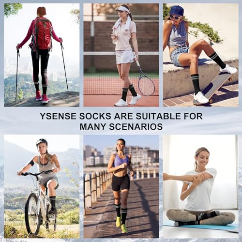 YSense 6 Pairs Crew Socks for Women, Hiking Running Compression Socks - color: Black
