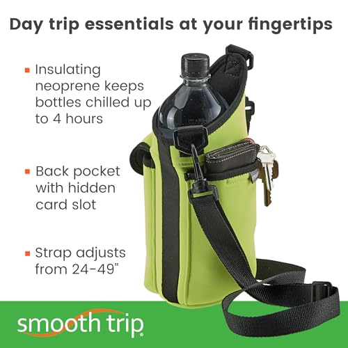 Smooth Trip Insulating Neoprene Water Bottle Carrier With Strap and Phone Pocket (Bright Yellow Green) - color: Bright Yellow Green