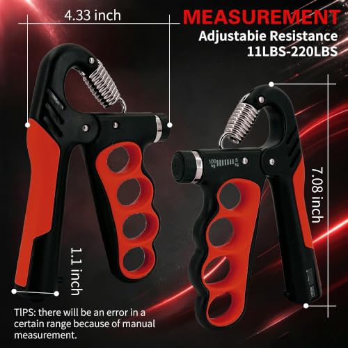 Senston Grip Strength Trainer 2 Pack, Adjustable 11-220lbs with Counter - color: Red