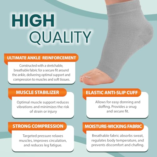 Ankle Brace Socks - Ankle Compression Sleeve - Foot Brace for Women & Men - color: Solid Gray, size: X-Large