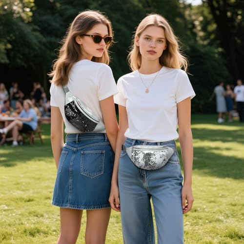 Holographic Sequined Fanny Packs for Women, Waist Belt Bag Fashion, Crossbody Bum Bag for Running, Silver - color: Silver