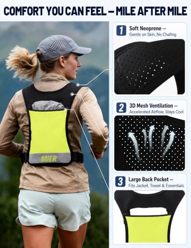 MIER Running Hydration Vest for Women Men, 500ml Soft Flask & Phone Holder - color: Neon Yellow, size: Medium-Large